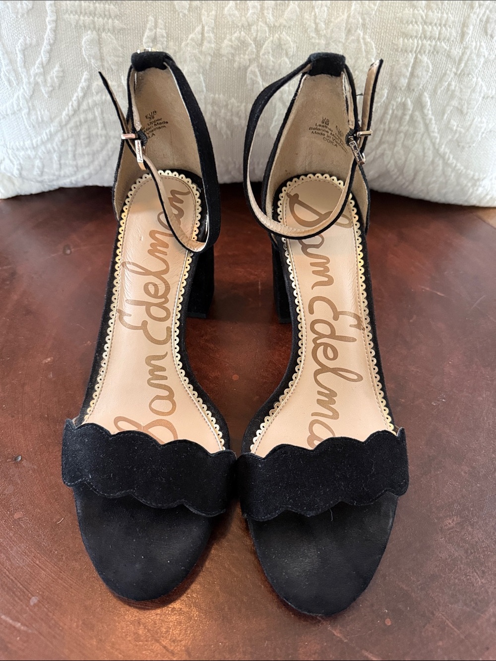 Sam Edelman Black Scalloped Ankle Strap Block Heels Sz.9